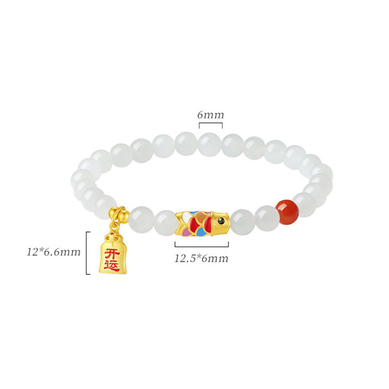 Buddha Stones 925 Sterling Silver Hetian White Jade Red Agate Koi Fish Luck Happiness Bracelet - image 11