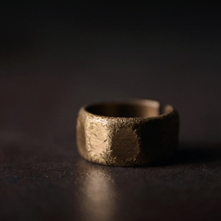 Tibetan Simple Design Copper Brass Frosted Wealth Ring - image 15