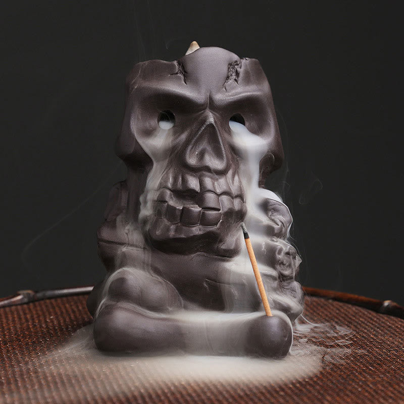 Buddha Stones Halloween Skull Head Purple Clay Healing Incense Burner Decoration - Halloween Skull Head 11.3*7.9*8.6cm - image 0