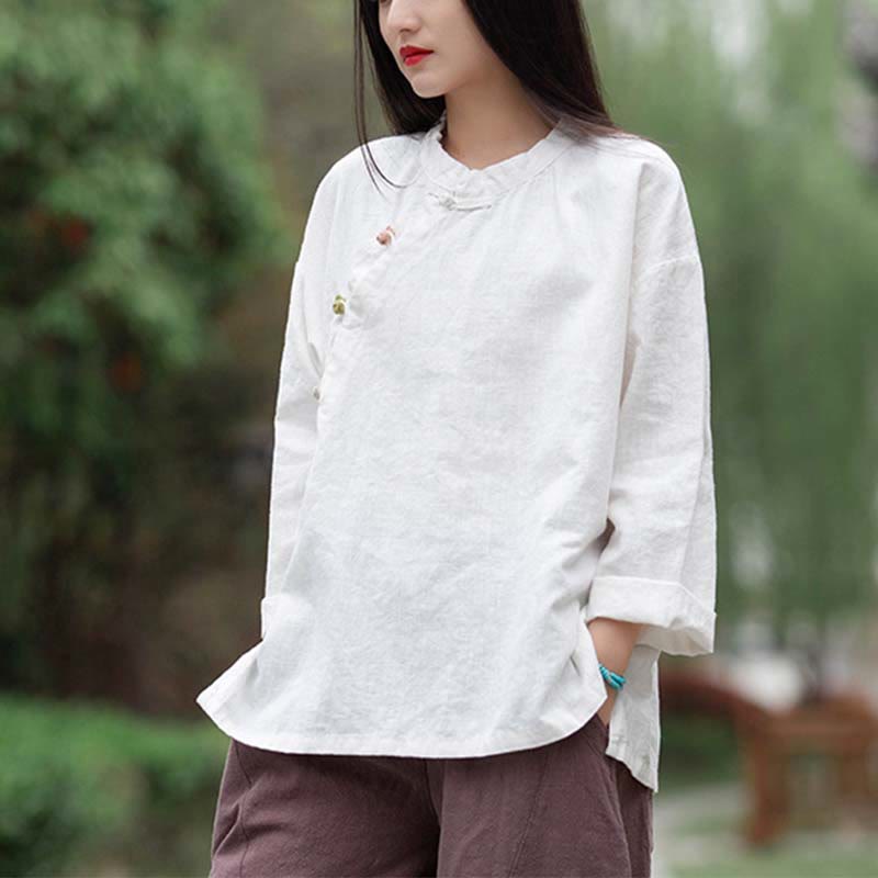 Buddha Stones Ramie Linen Blouse Women Shirt Top Chinese Hanfu Style Clothing