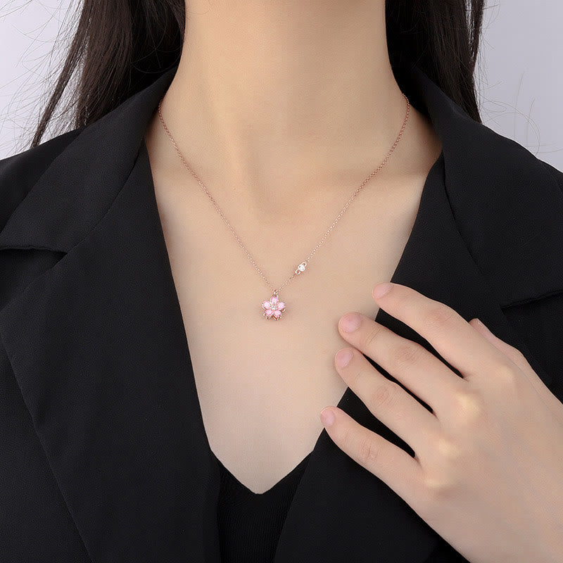 Buddha Stones 925 Sterling Silver Cherry Blossom Flower Rotatable Protection Necklace Pendant - image 7