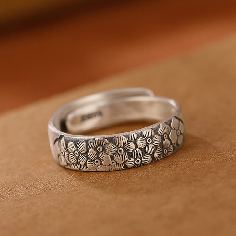 Buddha Stones 999 Sterling Silver Lotus Flower Plum Blossom Auspicious Clouds Engraved Enlightenment Ring - image 8