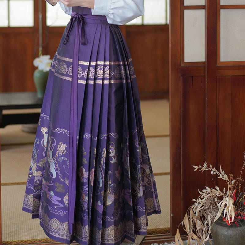 Buddha Stones Long Sleeve Shirt Top Chinese Hanfu Flying Fairy Horse Face Skirt Purple Mamianqun