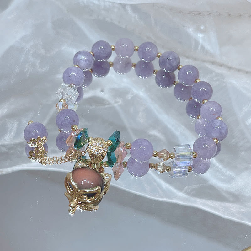 Buddha Stones Natural Purple Jade Fox Charm Happiness Bracelet