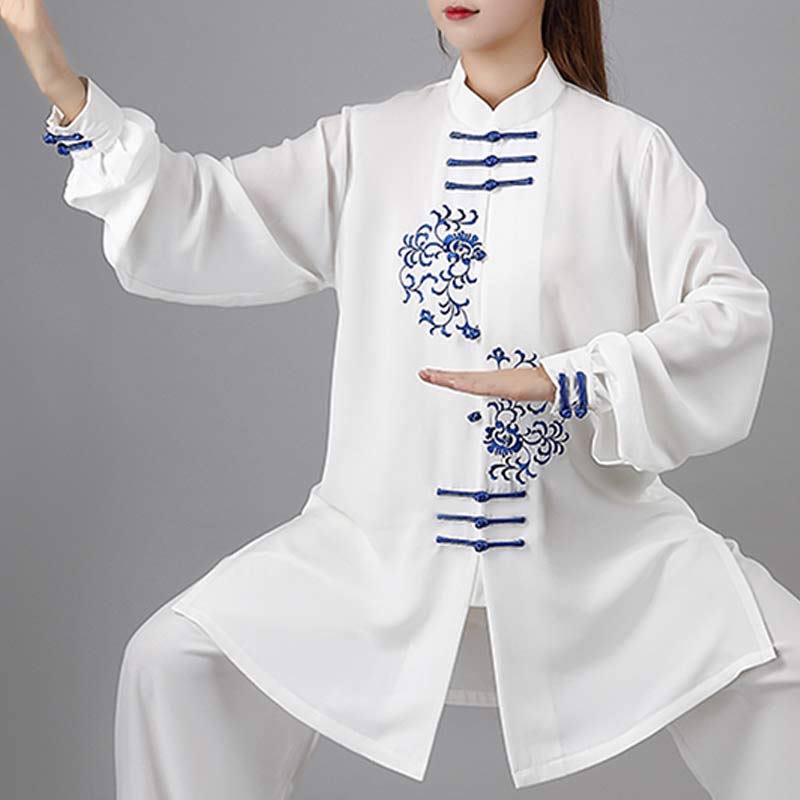 Flower Embroidery Meditation Prayer Spiritual Zen Tai Chi Qigong Practice Unisex Clothing Set