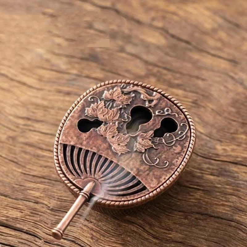 Buddha Stones Small Mini Gourd Fan Pipa Copper Alloy Incense Burner Decoration With Incense