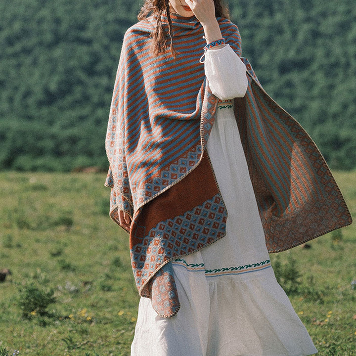 Tibetan Shawl Striped Diamond Pattern Winter Warm Soft Scarf - image 2