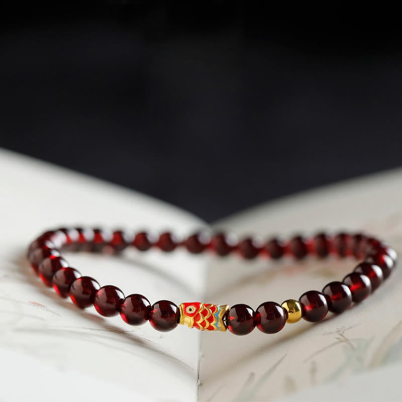 Buddha Stones 999 Gold Koi Fish Natural Garnet Protection Bracelet - image 2