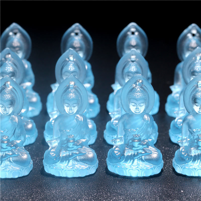 Buddha Stones Blue Tathagata Buddha Medicine Buddha Liuli Crystal Serenity Amulet Necklace Pendant - image 14
