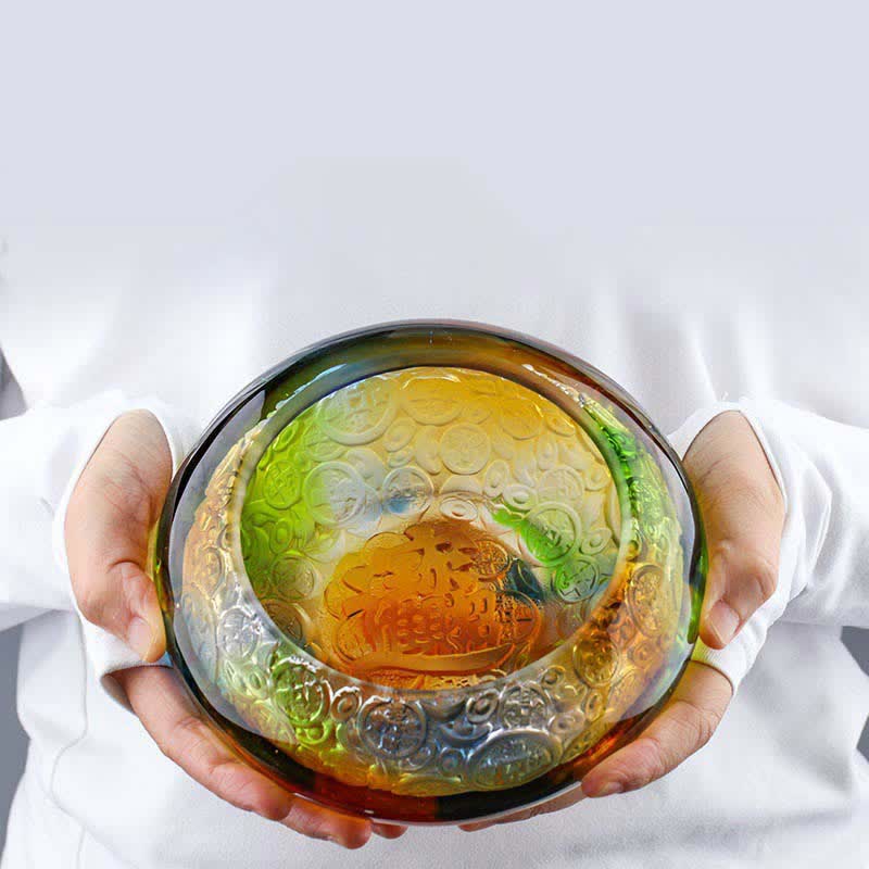 Handmade Liuli Crystal Treasure Bowl Ingots Art Piece Home Decoration - image 0