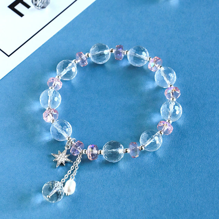 Buddha Stones White Crystal Pink Crystal Protection Star Charm Bracelet