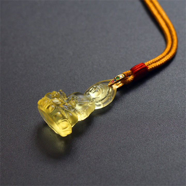 Buddha Stones Blue Tathagata Buddha Medicine Buddha Liuli Crystal Serenity Amulet Necklace Pendant