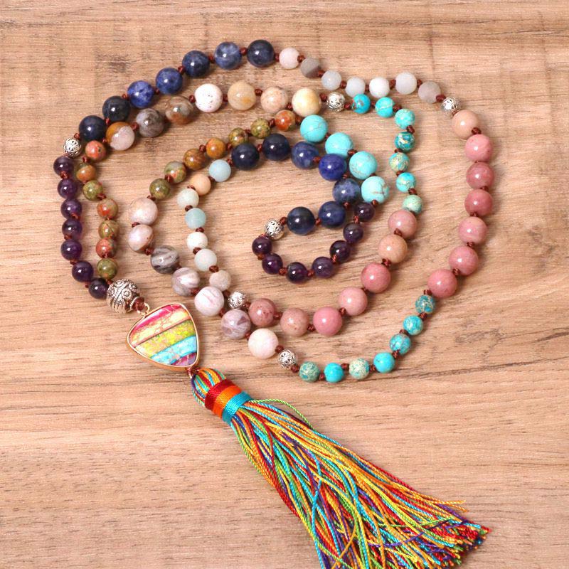 Buddha Stones Tibetan Turquoise Lazurite Lapis Lazuli Zebra Jasper Balance Necklace - image 1