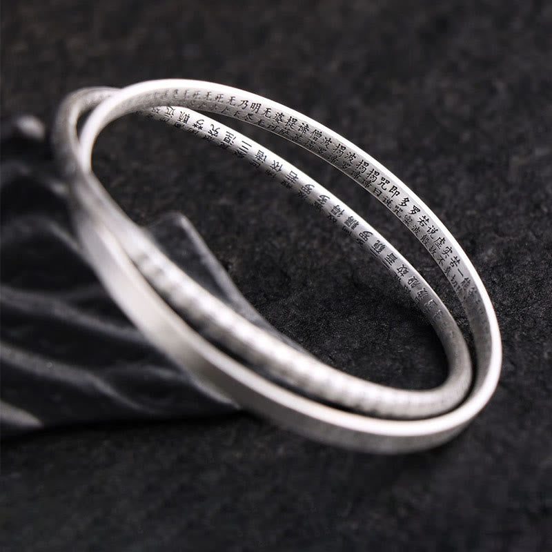 Buddha Stones 999 Sterling Silver Heart Sutra Carved Protection Bracelet Bangle - image 5