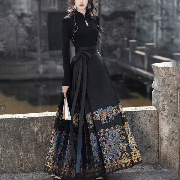 Buddha Stones Short Long Sleeve Shirt Top Chinese Hanfu Ming Dynasty Horse Face Skirt Mamianqun Skirt