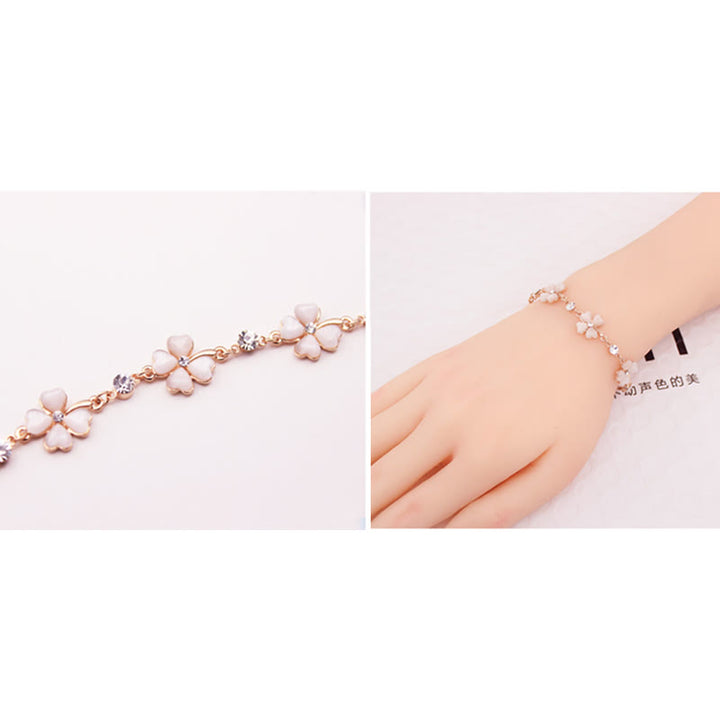 Buddha Stones Pink Crystal Four Leaf Clover Love Chain Bracelet - image 6