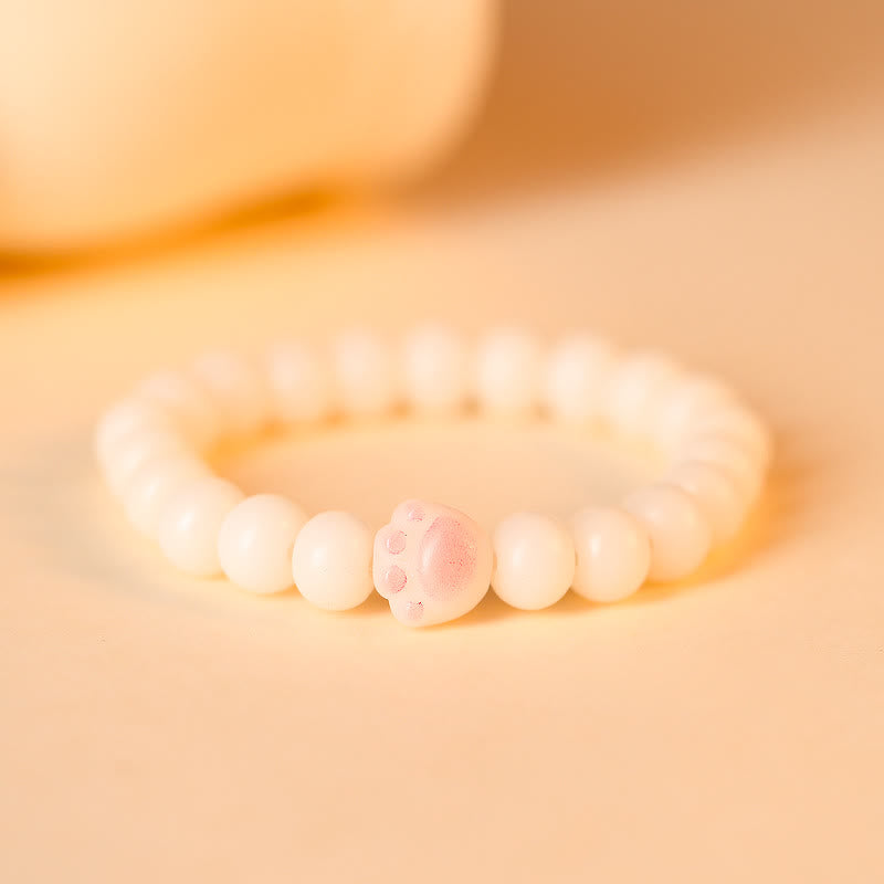 Buddha Stones Natural Bodhi Seed Lovely Paw Lucky Cat Paw Peace Bracelet - Pink - image 2