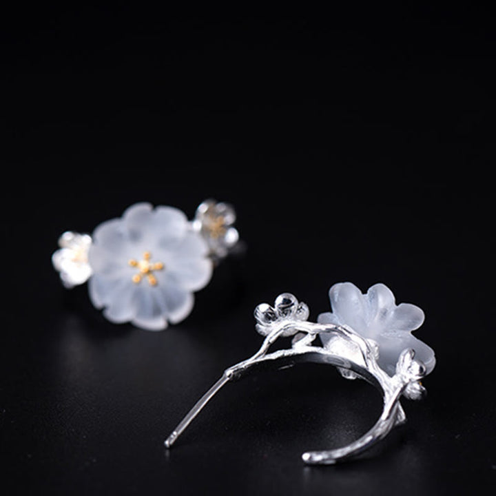 Buddha Stones 925 Sterling Silver Plum Blossom Floral Blessing Earrings - image 17