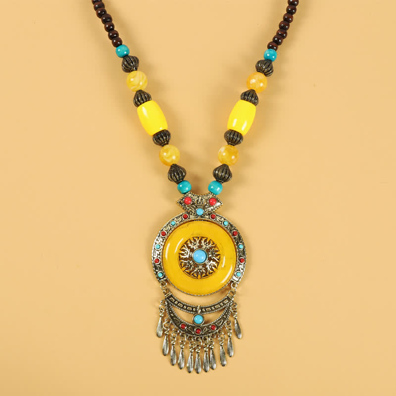 Tibetan Retro Beads Tassel Hair Decoration Hair Accessories - Round Tassels-Yellow - image 10