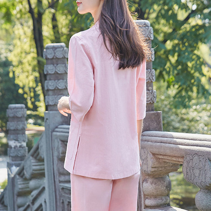 Spiritual Zen Practice Yoga Meditation Prayer Uniform Cotton Linen Clothing Women's Set - image 3