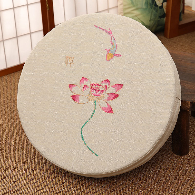 Lotus Embroidery Cotton Linen Meditation Seat Cushion - Soft - 40cm*10cm - Beige - image 25