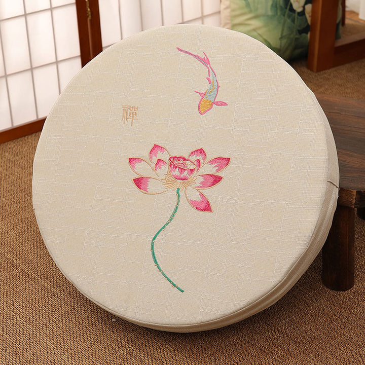 Lotus Embroidery Cotton Linen Meditation Seat Cushion - Soft - 40cm*10cm - Beige - image 25