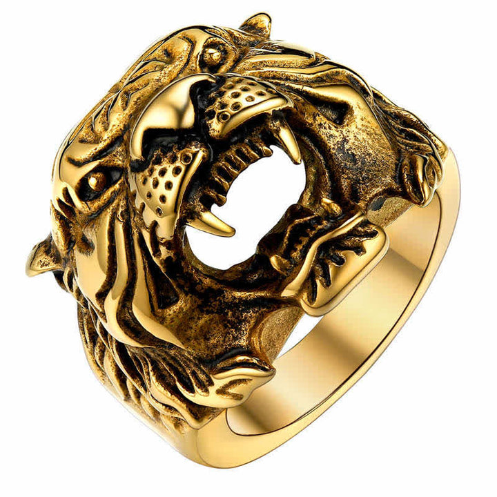 Men's Animal Tiger Head Titanium Steel Balance Calm Punk Rock Biker Ring