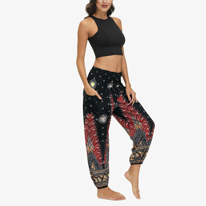 Buddha Stones Hippie Pants Baggy Boho High Waist Lounge Trousers with Pockets Women's Yoga Pants