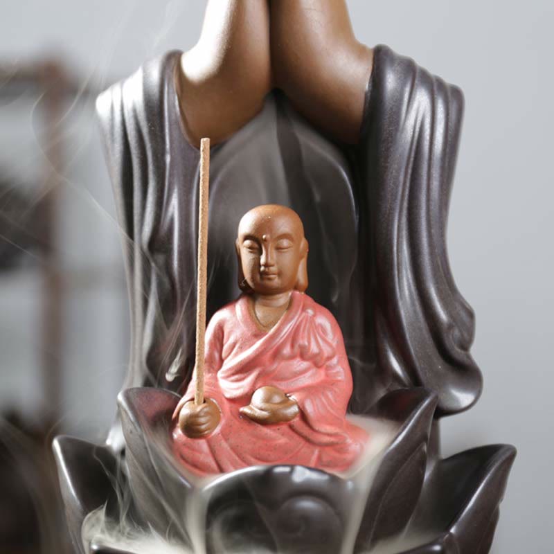 Buddha Avalokitesvara Chenrezig Ksitigarbha Ceramic Lotus Blessing Backflow Incense Burner - image 12