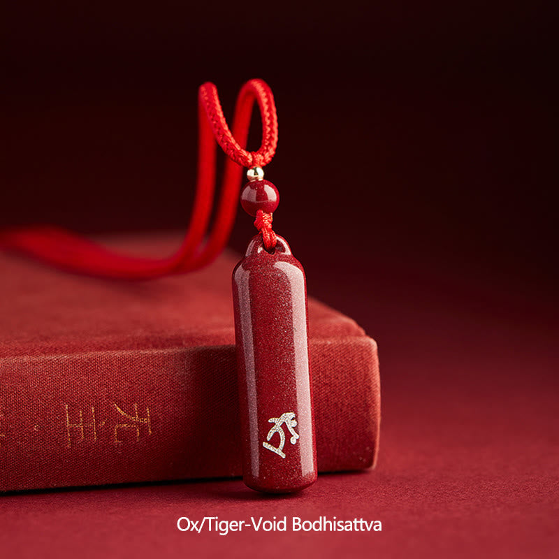 Chinese Zodiac Natal Buddha Cinnabar Amulet Protection String Necklace Pendant - Red - Ox/Tiger-Void Bodhisattva - image 22