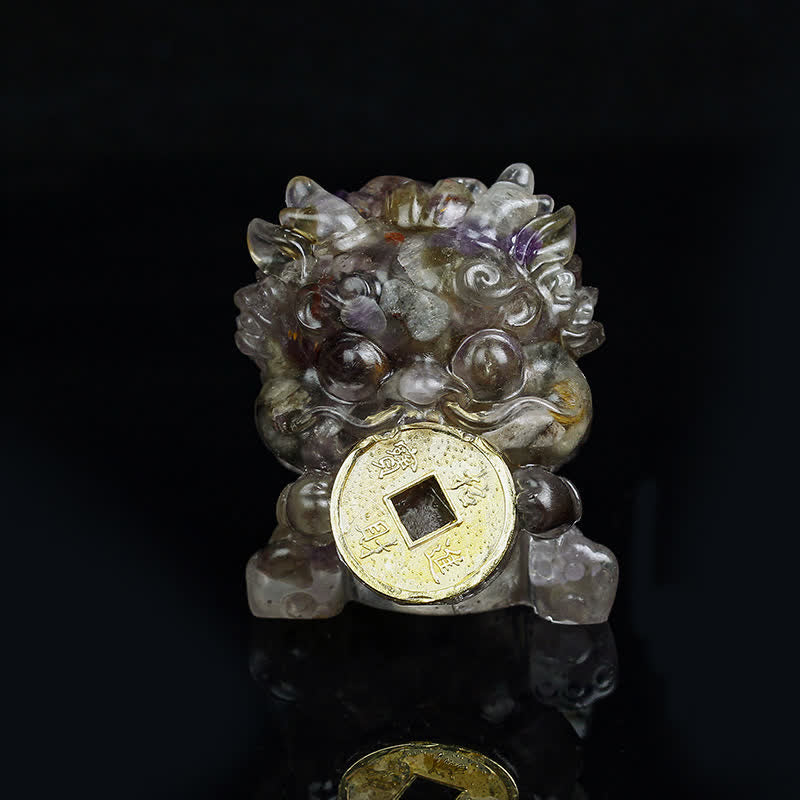 Buddha Stones Handmade Cute PiXiu Gold Coin Crystal Fengshui Energy Wealth Fortune Home Decoration - Auralite23 - image 13