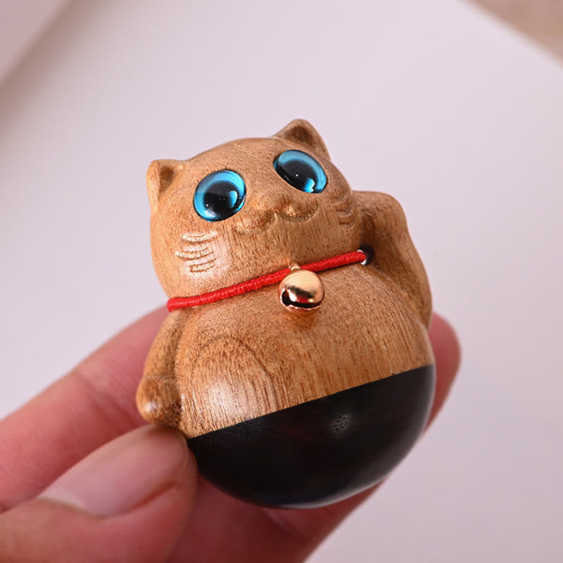 Buddha Stones Mini Lucky Cat Kitten Phoebe Zhennan Wood Blessing Decoration - image 3