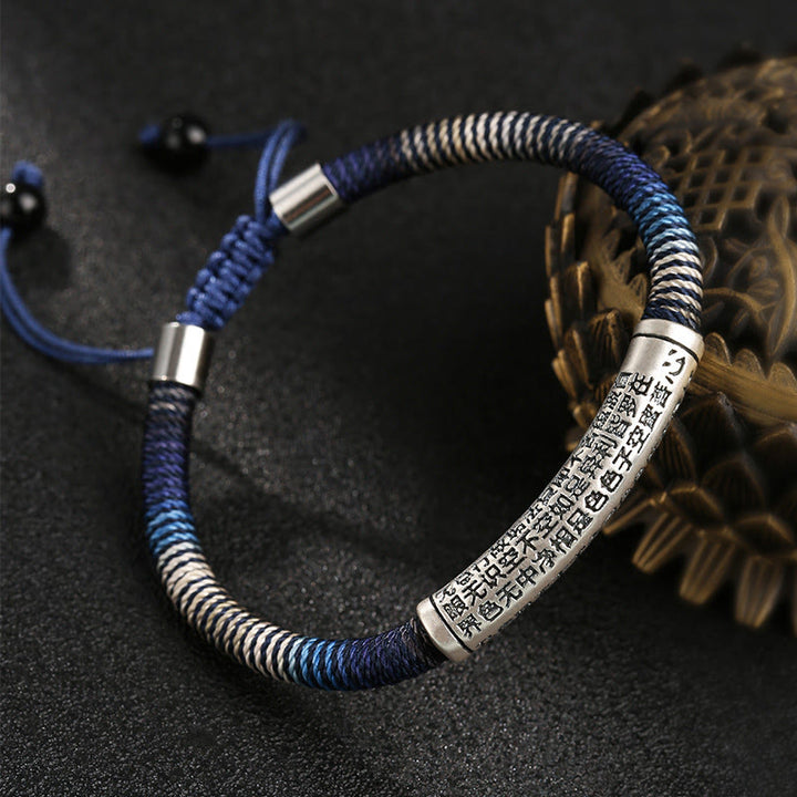 Buddha Stones 999 Sterling Silver Heart Sutra Calm Handmade Braided Bracelet - image 1