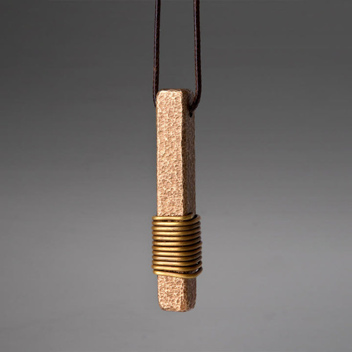 Buddha Stones Vintage Textured Design Brass Copper Wealth Necklace Pendant - Copper(Wealth♥Luck) - image 0