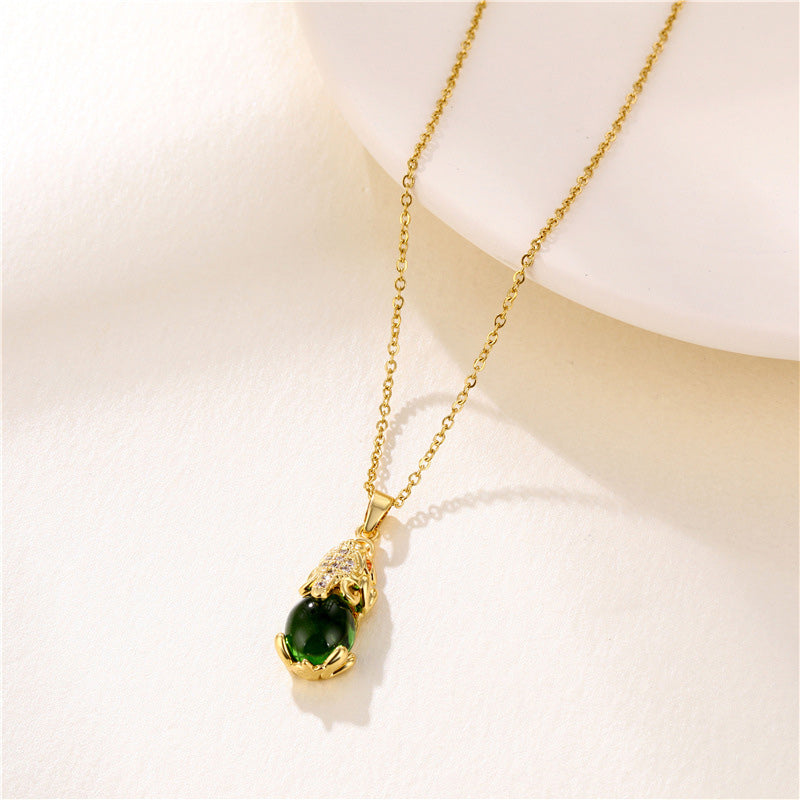 Buddha Stones Natural Garnet Pixiu Fortune Necklace - Green Agate - image 7