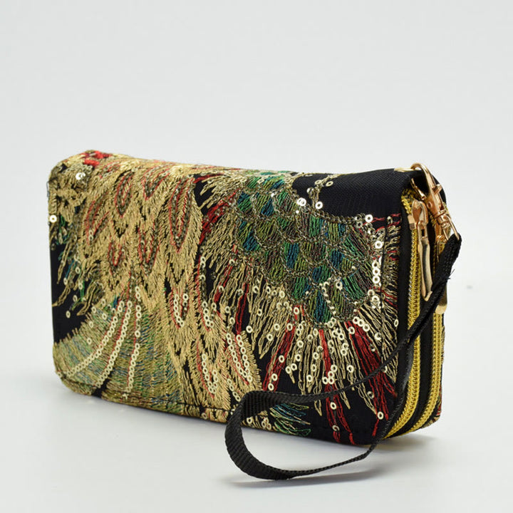 Peacock Double-sided Embroidery Cash Holder Wallet Shopping Purse - image 10