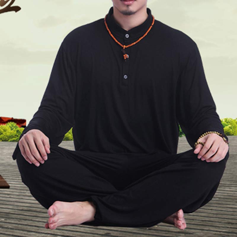 Meditation Prayer Spiritual Zen Tai Chi Practice Yoga Clothing Men's Set - Black - US/UK/AU44，EU54 (3XL) - image 17