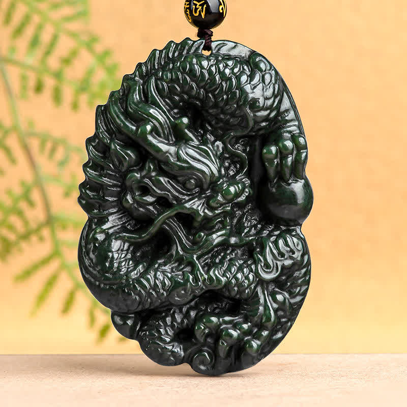 Buddha Stones Hetian Cyan Jade Dragon Success Harmony Necklace Beaded String Pendant - Hetian Cyan Jade (Success ♥ Healing) - image 1