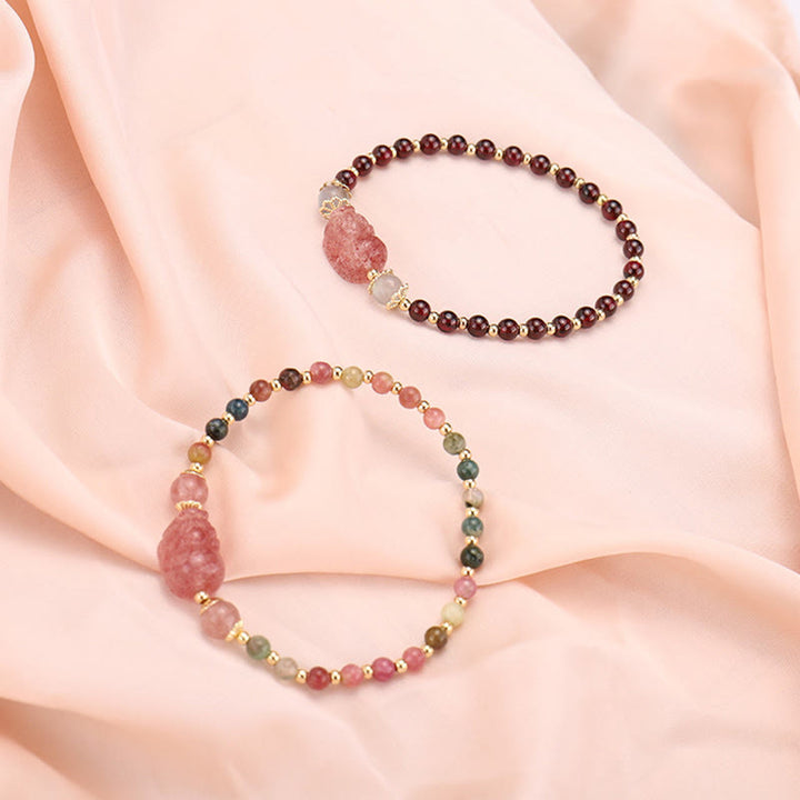 Buddha Stones Natural Tourmaline Garnet Strawberry Quartz PiXiu Moonstone Protection Bracelet - image 10