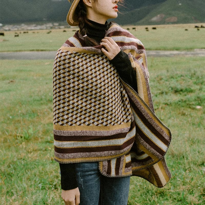 Tibetan Shawl Classic Pattern Winter Cozy Warm Travel Scarf Wrap - image 1