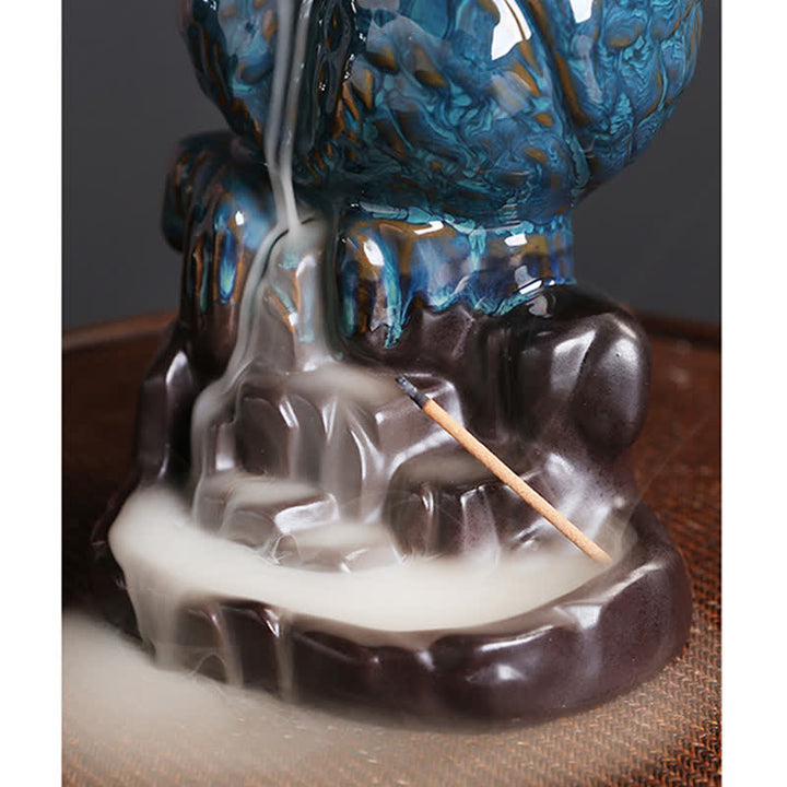Cute Owl Ceramic Backflow Smoke Fountain Meditation Healing Incense Burner Decoration - image 5