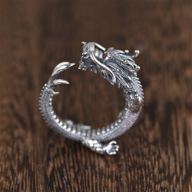 925 Sterling Silver Dragon Luck Protection Ring - image 7