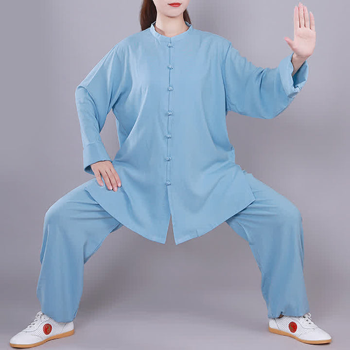 Tai Chi Qigong Meditation Prayer Spiritual Zen Practice Unisex Cotton Linen Clothing Set - Blue - Long Sleeve - US14，UK/AU18，EU46 (3XL)  - image 15