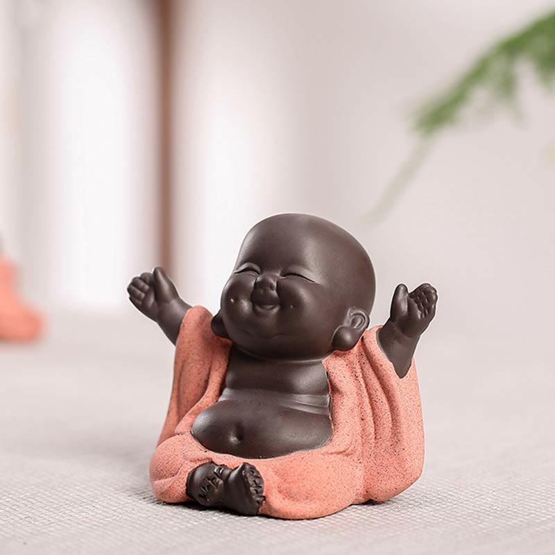 Buddha Stones Always Smiling Laughing Buddha Wealth Luck Purple Clay Maitreya Statue Decoration - image 3