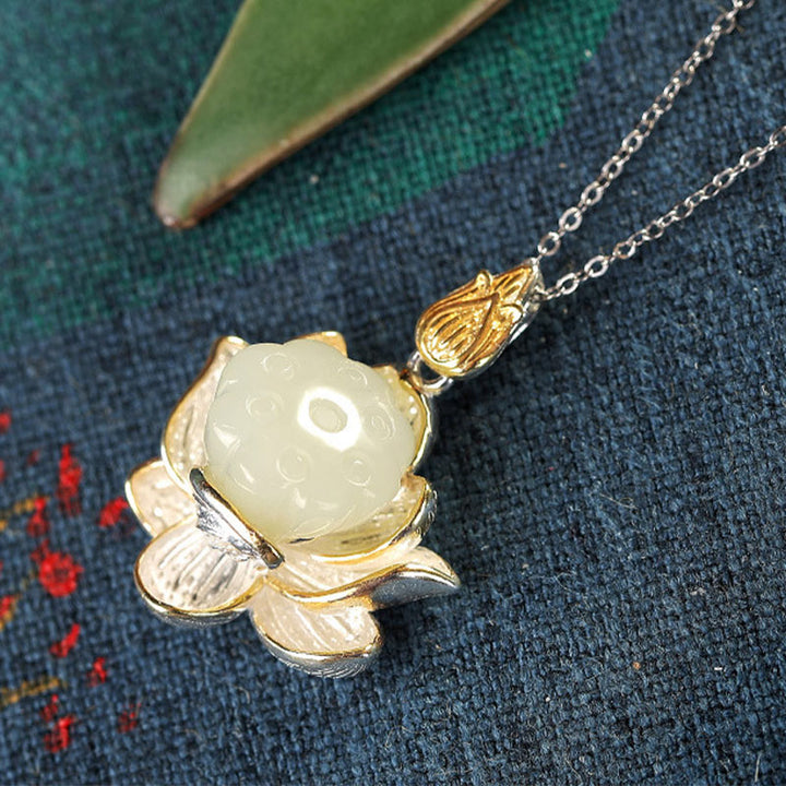 White Jade Lotus Flower Happiness Necklace - image 8