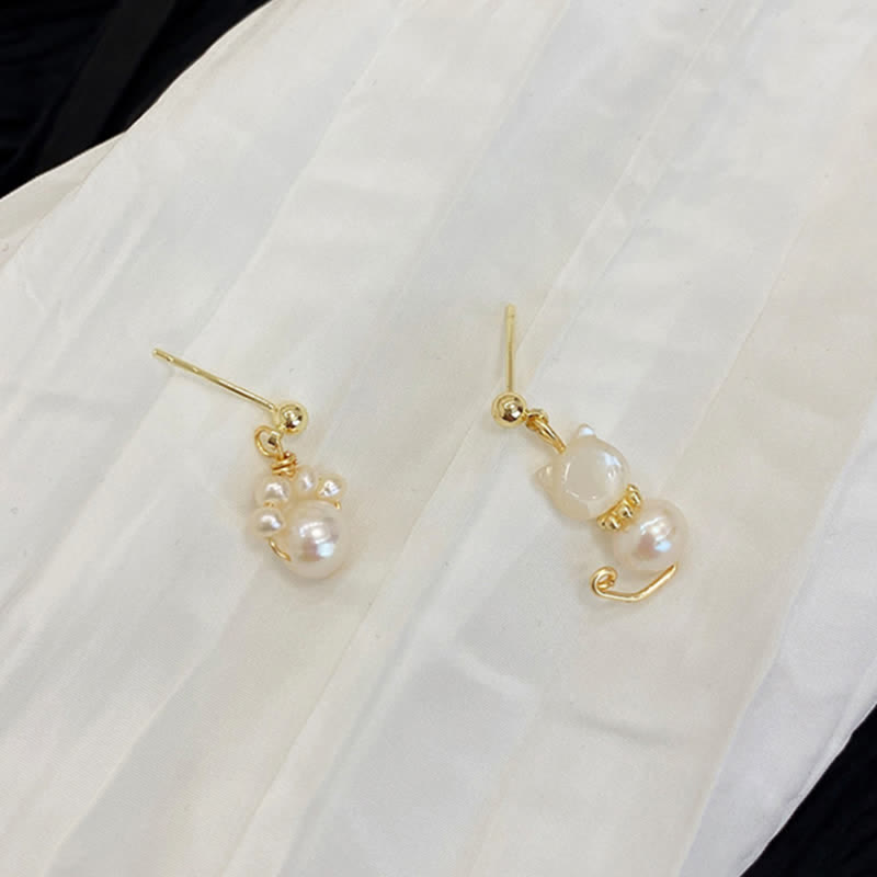 Buddha Stones Cute Cat Paw Pearl Wisdom Stud Drop Earrings - image 11