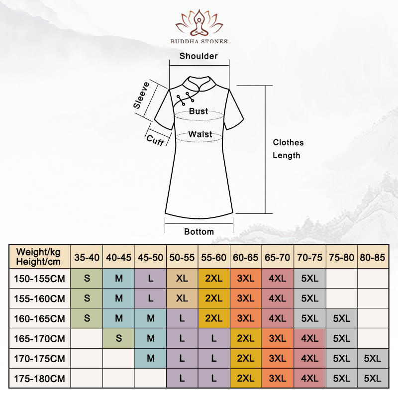 Buddha Stones Vintage Auspicious Clouds Leaf Print Cheongsam Dress Women's Qipao Dress - image 16