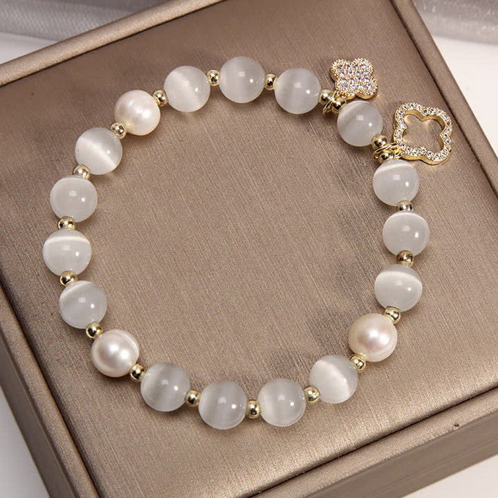 Buddha Stones Cat's Eye Lovely Cat Pattern Pearl Love Charm Bracelet - image 9