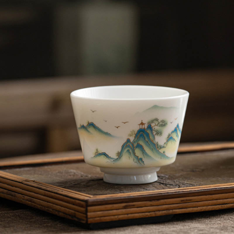 Buddha Stones Lotus Flower Leaf Mountain Pavilion Elk Peony Ceramic Teacup Kung Fu Tea Cup