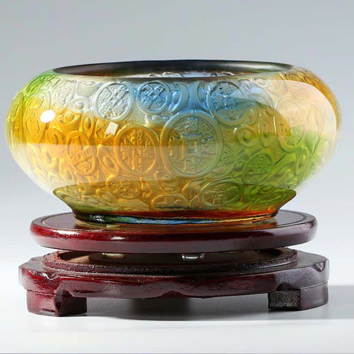 Handmade Liuli Crystal Treasure Bowl Ingots Art Piece Home Decoration - image 2